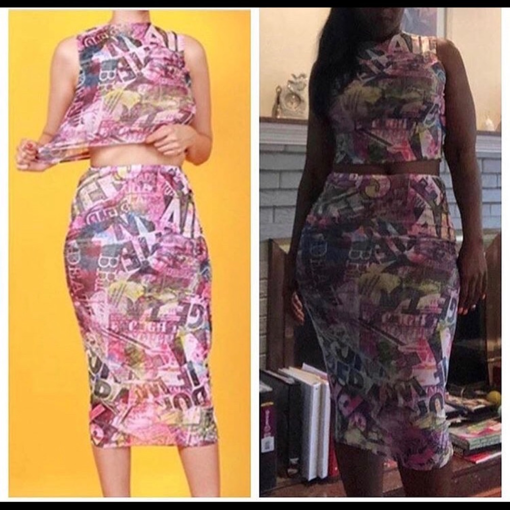 Multicolored Two Piece Skirt Set